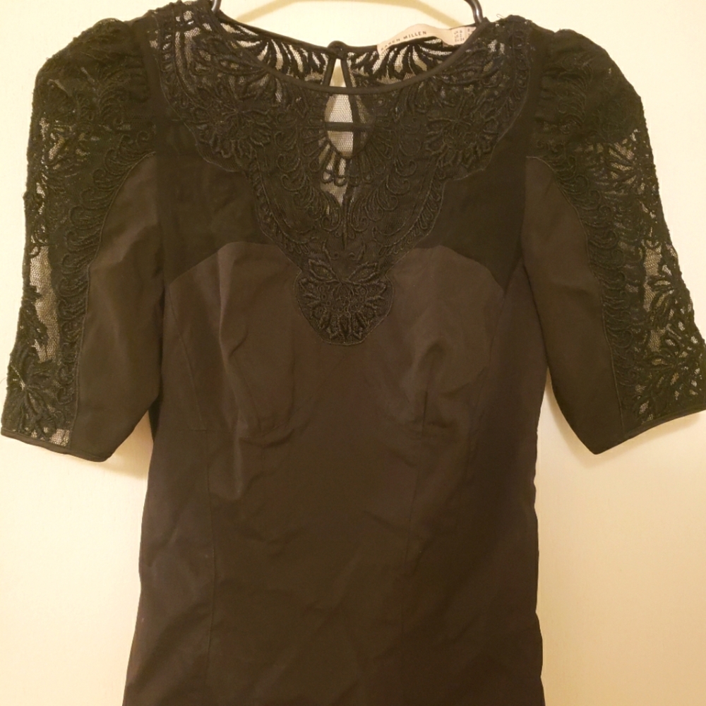Karen Millen black fancy top with lace detail Size 2